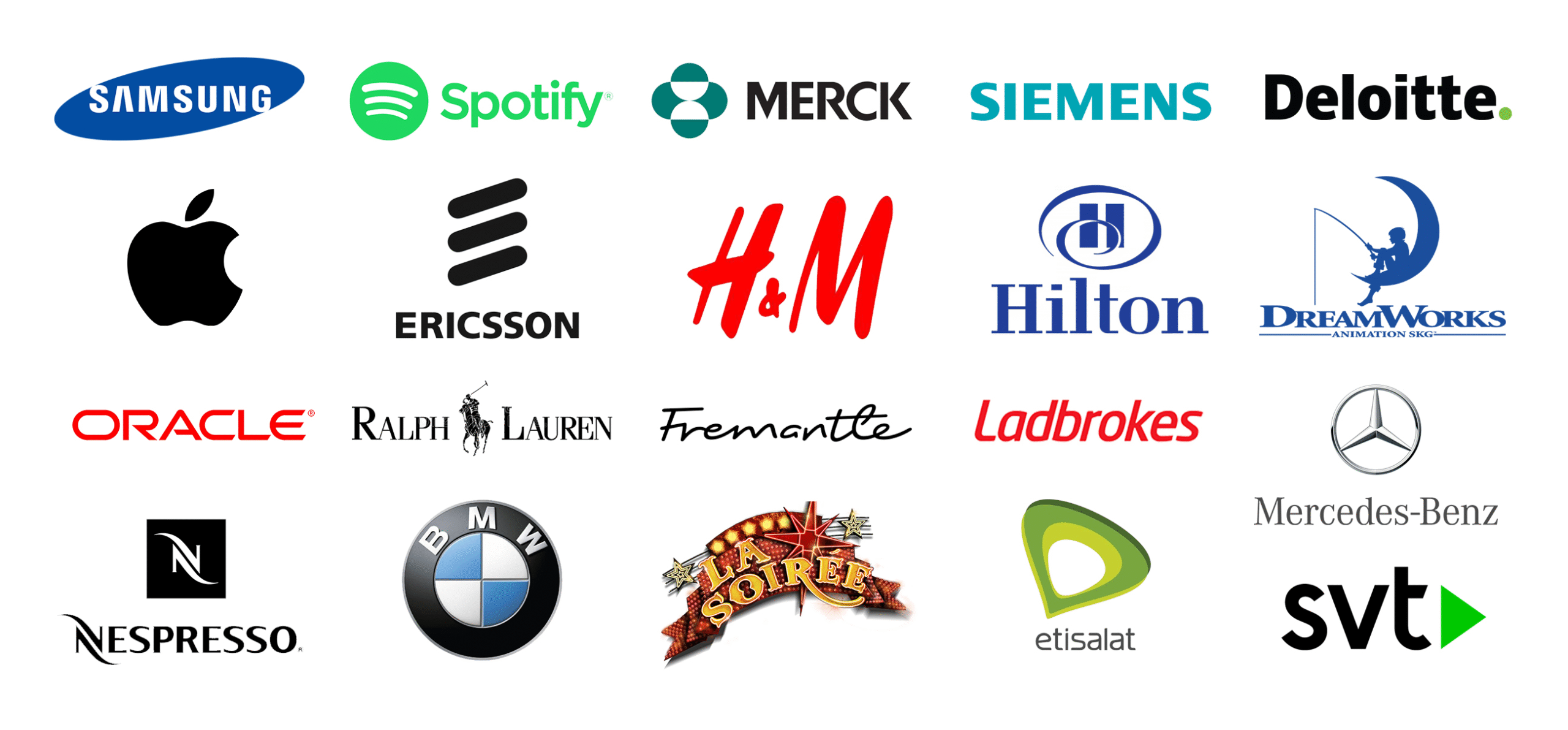 Client logos including Apple, Samsung, Deloitte, Google, IKEA, Volvo, and Spotify